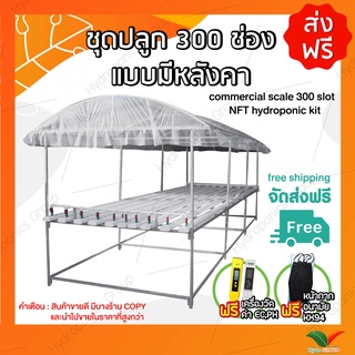 ชุดปลูกผักไฮโดรโปนิกส์ 300 ช่อง แบบมีหลังคา 6 เมตร 10 ราง by hydroponicgroup