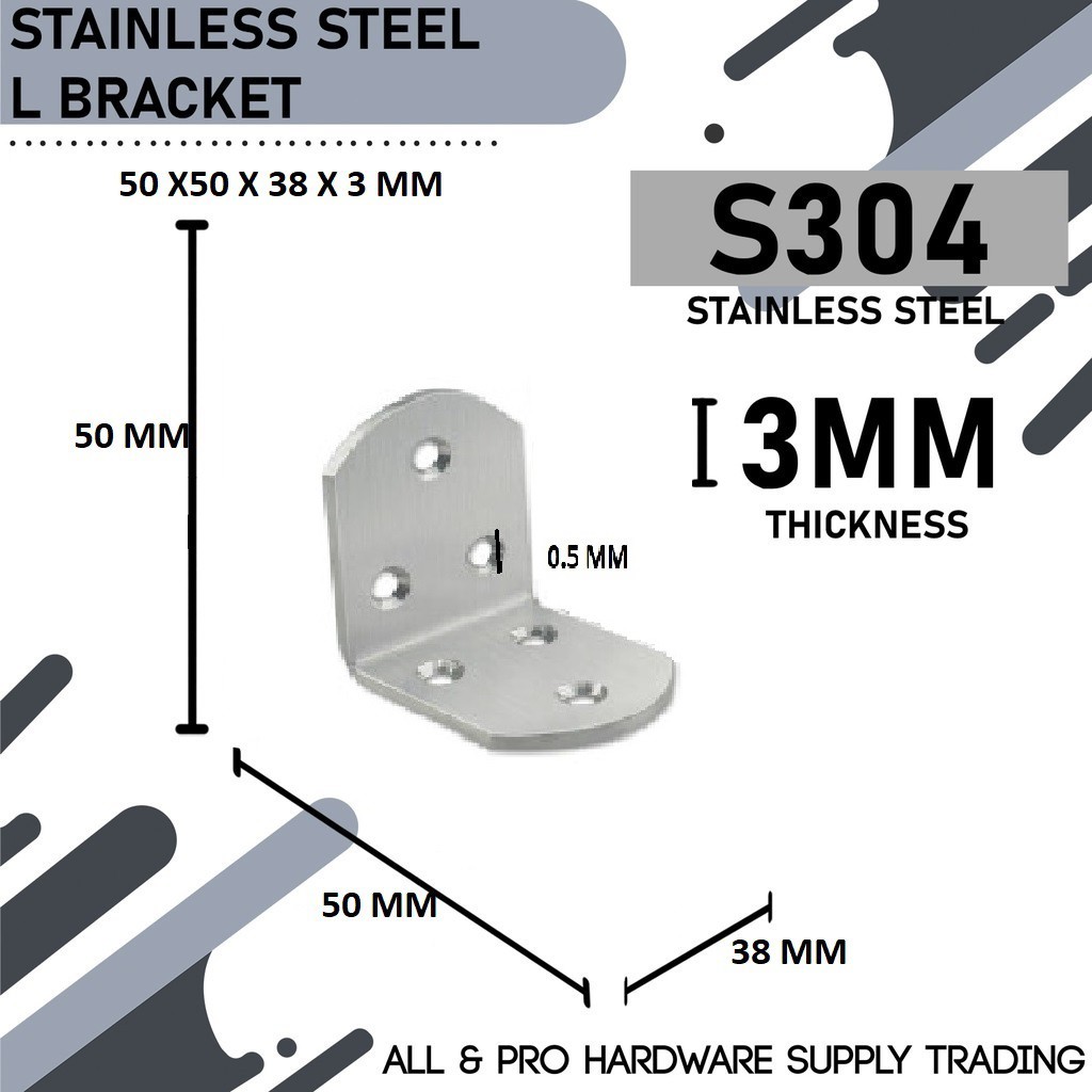 50x50x38x3MM S304 ขายึดสแตนเลส L ปริมาณพรีเมี่ยมหนาและทนทาน