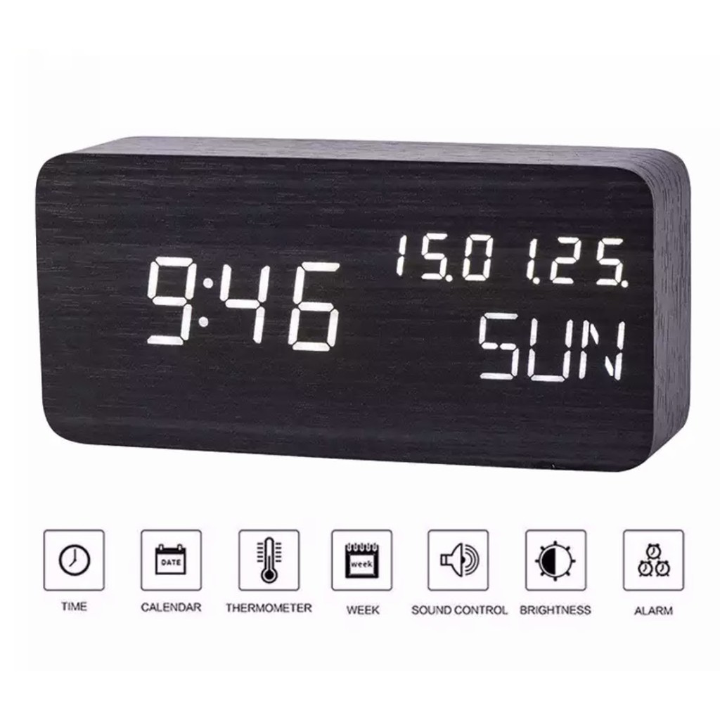 LED Li&Tai รุ่น 6035C ไม้นาฬิกาปลุกปฏิทินการควบคุมด้วยเสียงตารางอุณหภูมินาฬิกาดิจิตอล Despertador Desktop