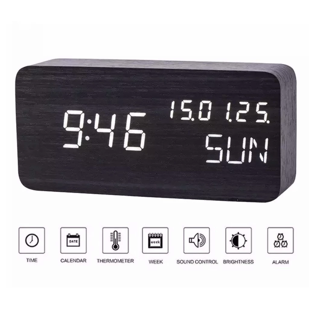 LED Li&Tai รุ่น 6035C ไม้นาฬิกาปลุกปฏิทินการควบคุมด้วยเสียงตารางอุณหภูมินาฬิกาดิจิตอล Despertador Desktop