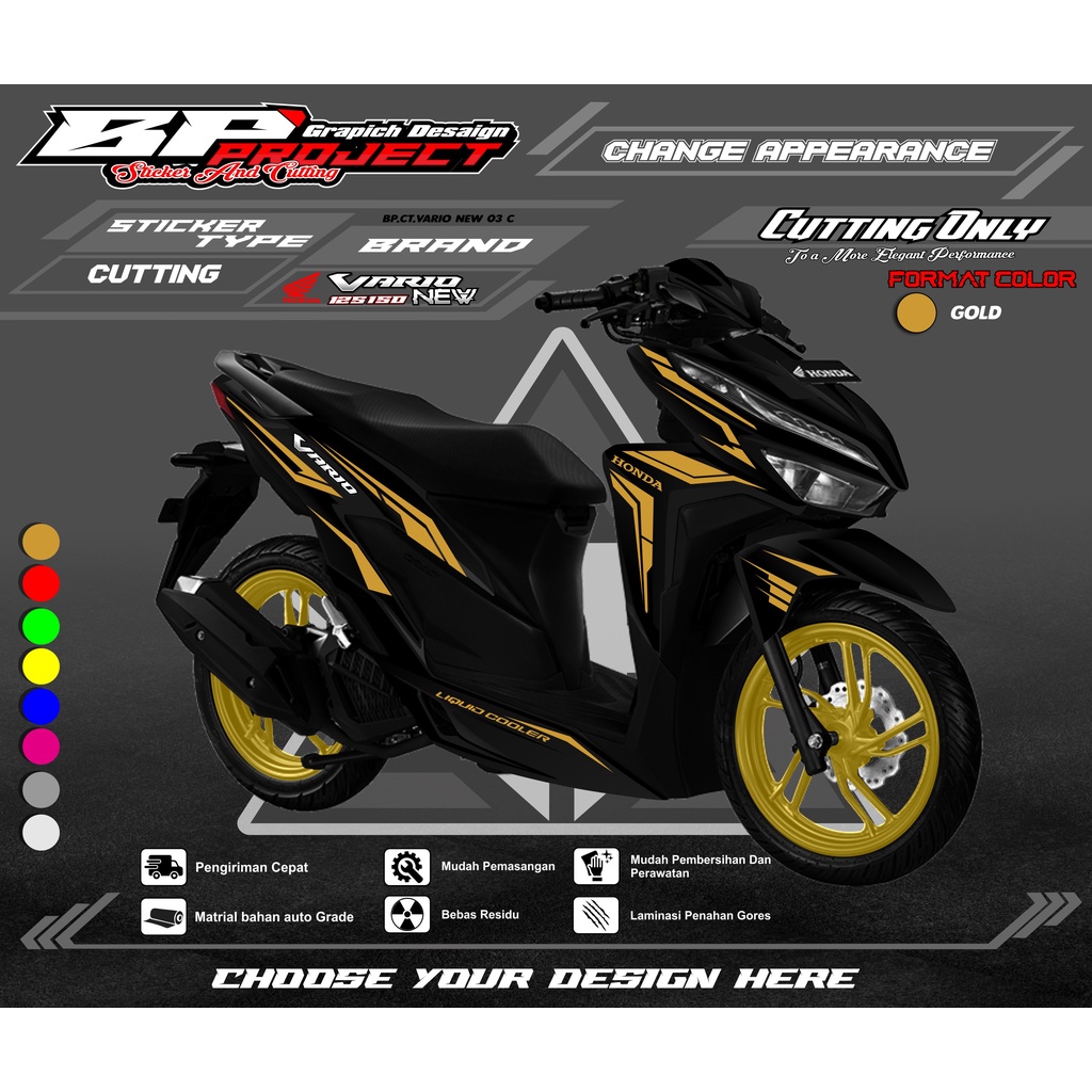 สติ๊กเกอร์ตัด Vario 150 & 125 - อุปกรณ์มอเตอร์ไซค์ Honda Vario ใหม่ Schotlite สติ๊กเกอร์ตัด Striping Trim Variation Vario Gold Hologram-CUTTING VARIO ใหม่ BP.3C
