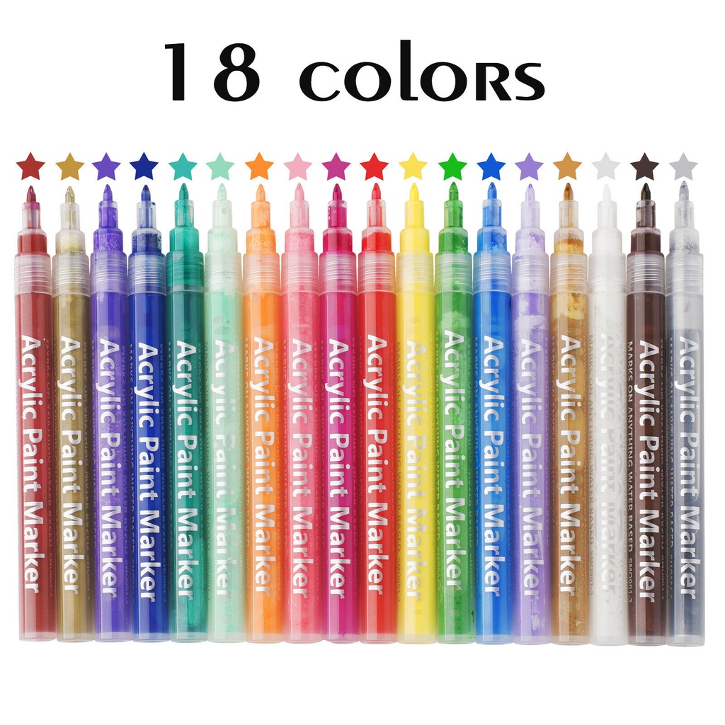 Acrylic Paint Marker Pens, 18 Colors Waterproof Paint Marker Set
