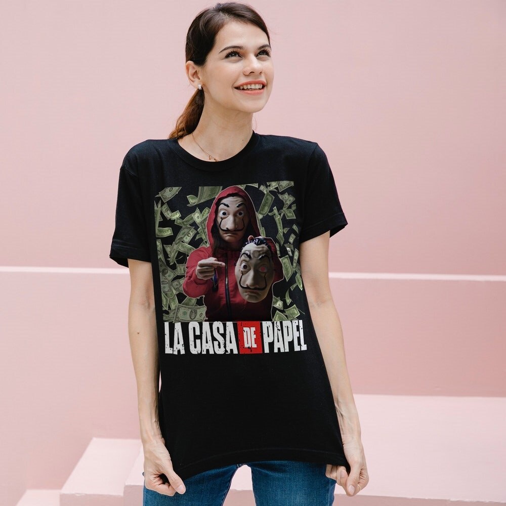 Money Heist Unisex ผู้ใหญ่ Tee T เสื้อแขนสั้น La Casa De Papel Money Heist Vintage Retro