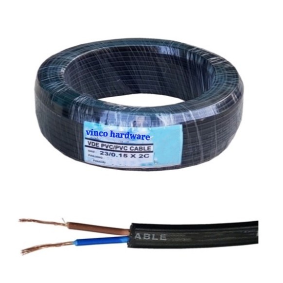 23/015 X 2C PVC MULTIFUNCTION Twin Flat VDE CABLE WIRE (สีดํา) 2 CORE - 70 เมตร +/-