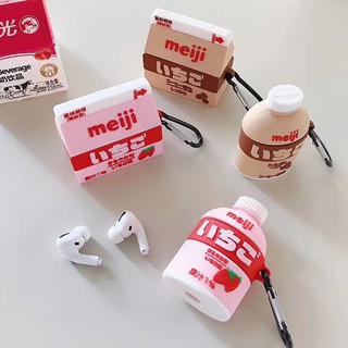 meiji เคสกล่องนมซิลิโคนลายสตรอเบอร์รี่ช็อคโกแลตสําหรับ airpods 1 2 3 pro ไร้สาย bl