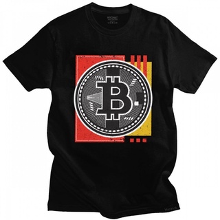 เสื้อยืดผ้าฝ้าย เสื้อยืดคอกลม แขนสั้น ผ้าฝ้ายแท้ พิมพ์ลายกราฟฟิค Bitcoin สไตล์เรโทร สําหรับผู้ชาย