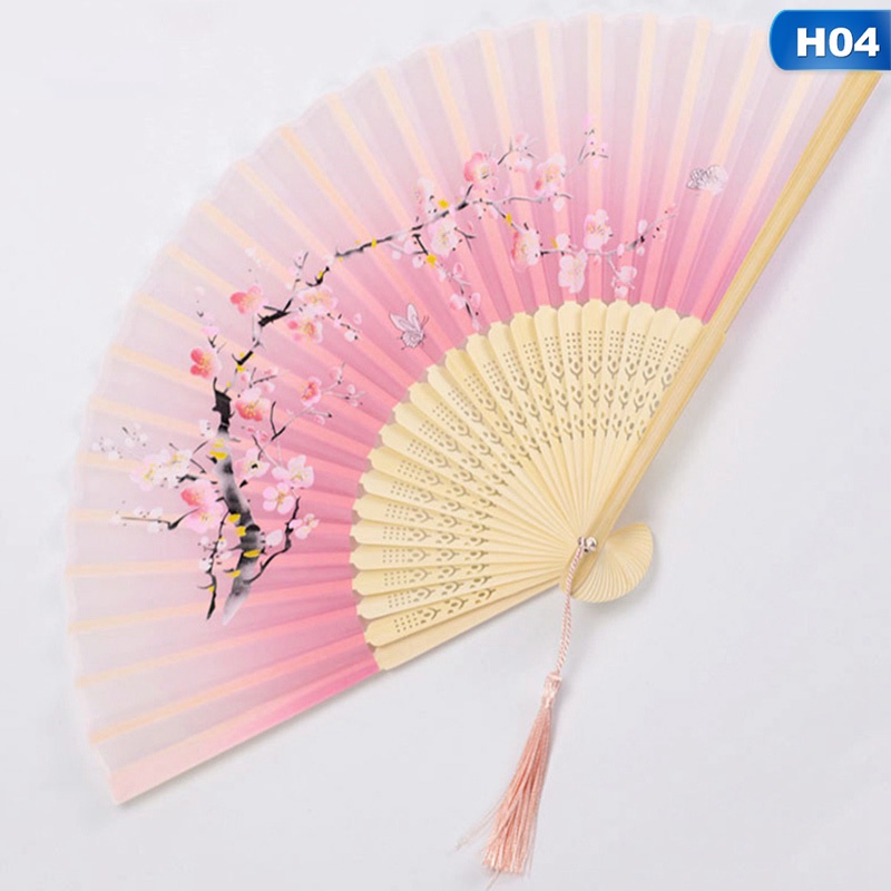 IGEMY Vintage Bamboo Folding Hand Held Flower Fan Chinese Dance Party Pocket Gifts A 