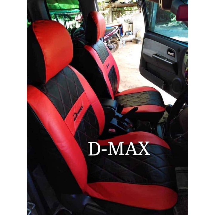 1 คู่ หุ้มเบาะรถยนต์ คู่หน้า D-MAX ปี 2005-2011 แบบสวมทับเบาะรถยนต์ ลาย VIP  สีแดง-ดำ RD-BL (N /LINE 4 )