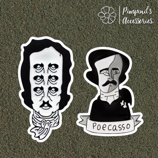 🇹🇭 พร้อมส่ง : เข็มกลัดเซ็ทนักเขียนเอดการ์ แอลลัน โพ | Edgar Allan Poe American Writer Enamel Brooch Pin Set.