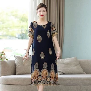 เดรสผหญง สไตลอนเดย เดรสยาวผาฝาย ใสสบาย มไซส M-4XL เดรสพมพลาย สสนสดใส พรอมสงใน ไทย