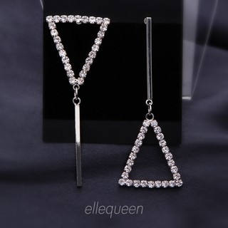 ElleQueen เครื่องประดับต่างหูระย้า ฝังเพชรสไตล์มินิมอล