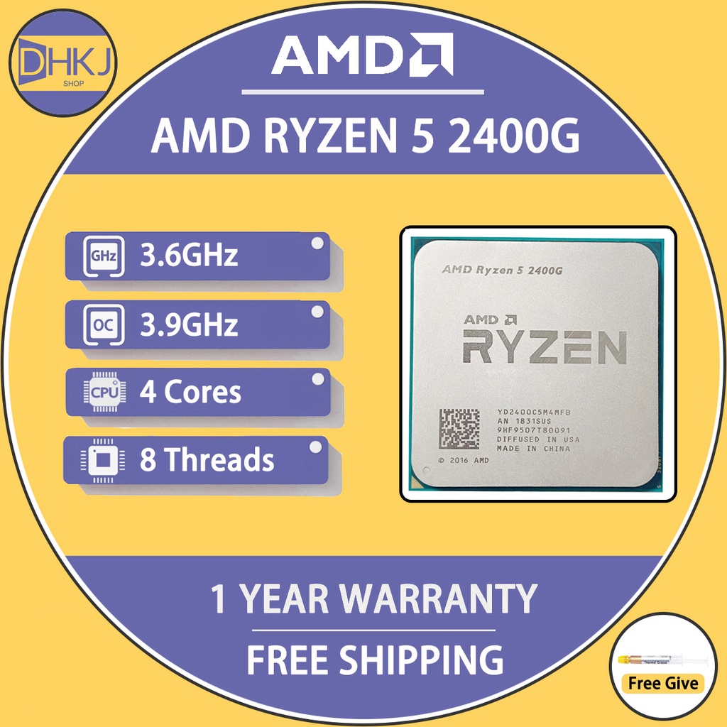 ใช้ AMD Ryzen 5 2400G R5 2400G 3.6 GHz Quad-Core Quad-Thread 65W CPU โปรเซสเซอร์ซ็อกเก็ต AM4 ไม่มีพั