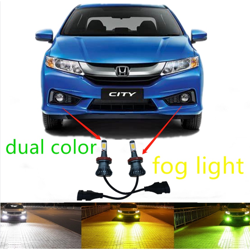 2pcs dual สี H11 หมอกโคมไฟสําหรับ Honda City 2015 2016 2017 2018 2019 สีขาวโปรเจคเตอร์ LED หมอกหลอดไฟสีเหลืองน้ําแข็งสีฟ้ามะนาวสีเขียว