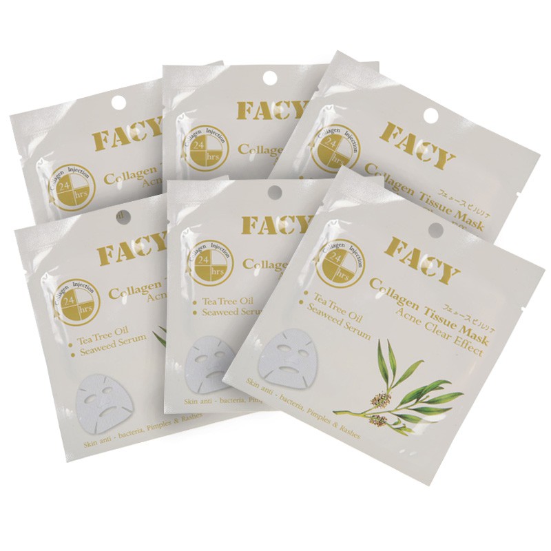 Facy Collagen Tissue Mask Acne Clear Effect ช่วยลดสิว ผิวมัน ช่วยเติมเต็มคอลลาเจน แพ็ค 6 ชิ้น ราคา 3