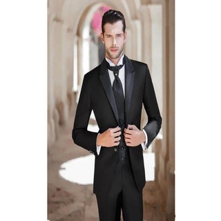 ผู้ชายใหม่สูทสีดำ Lapel Slim Fit เจ้าบ่าว Tuxedo เจ้าบ่าวอย่างเป็นทางการอาชีพ (เสื้อ + กางเกง + เสื้อกั๊ก + Tie)d