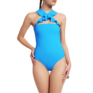 Angelys Balek    ชุดว่ายน้ำ  Blue Ruffle Neck Swimsuit  รุ่น FW20SW00105809 สีฟ้า