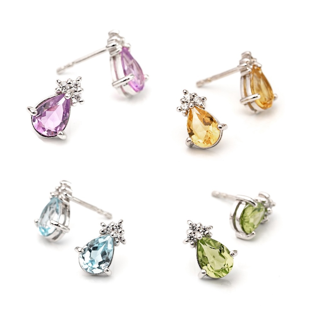 AR-Kang Collection* AKE643 ต่างหูเงินแท้ Amethyst, Cz, Peridot-Cz, Blue Topaz-Cz, Citrine-Cz (เงินแท