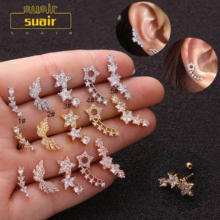 SUBEI 1PC Fashion Punk Rock Silver Gold  Rose Gold Color Girls Star Flower Wings CZ Ear Piercing