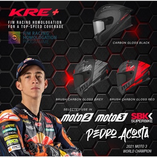 หมวกกันน็อค MT KRE+ Carbon (หมวกสเปคนักแข่งมี FIM ) รูปทรง Sport Racing จากสเปน ผลิตมาด้วยมาตรฐาน FIM