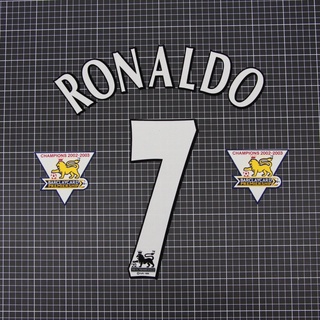 โรนัลโด้ปีแรก ชุดฟลูออฟชั่น 2003-04 เบอร์ กำมะหยี่ RONALDO # 7 + อาร์ม ทอง Patch EPL 2002-03 Player Size Name Number