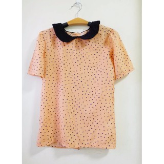 Chiffon blouse เสื้อผ้าชีฟอง ลายลูกน้ำ สีส้ม กระดุมยาวด้านหลัง