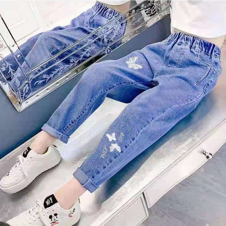 Jeans กางเกงยีนส์ขายาวสาวอวบ ไซส์ใหญ่ เด็กผู้หญิง แฟชั่น กางเกงขายาวทรงหลวม เทรนด์