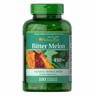 USA Puritans Pride Bitter Melon 450 mg 100 Capsules Control Blood Sugar แตงขม ควบคุมน้ำตาลในเลือด สหรัฐอเมริกา