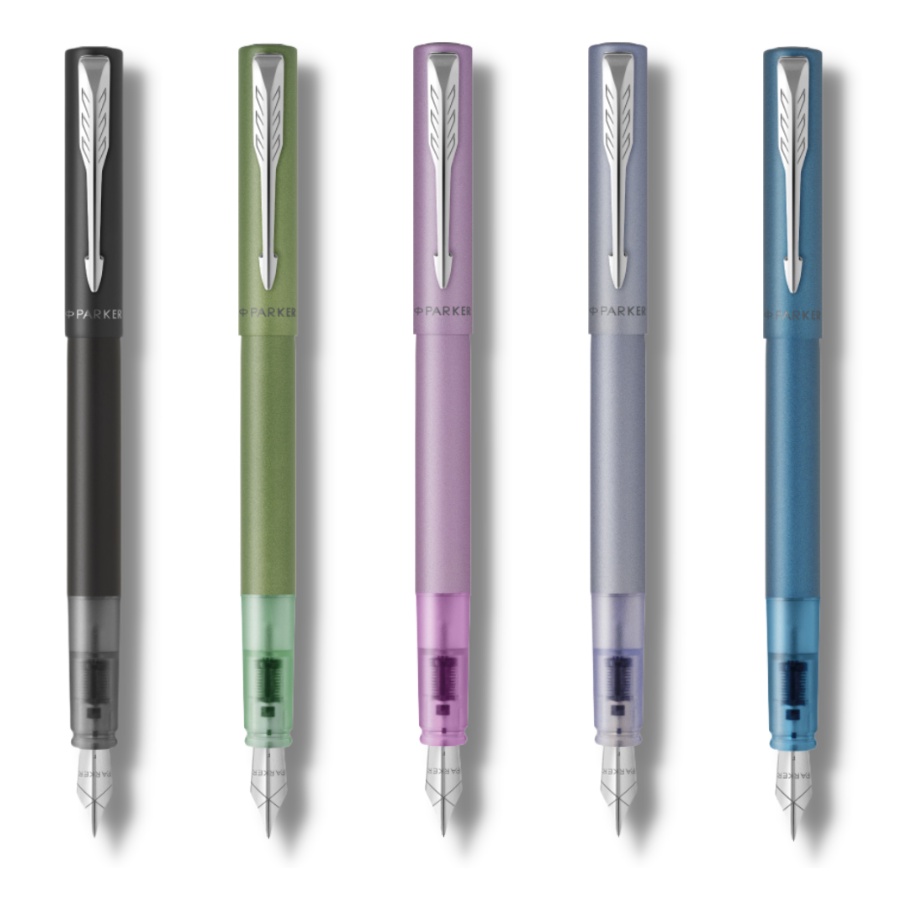 Parker Fountain Pen Vector XL Metallic Chrome Trim Black, Silver Blue , Teal, Green, Lilac - Medium,