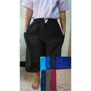 กางเกงเลผ้าฝ้ายและผ้าโทเร ขาสั้น เอวยางใส่ง่าย มีกระเป๋าข้าง