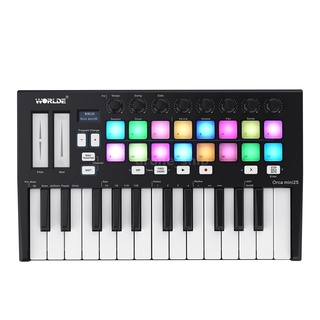 [In Stock] Worlde Orca Mini25 แป้นพิมพ์ 25-คีย์ Usb Midi พร้อม 16 Rgb Backlit Trigger Pads 8 Assignable Knobs ขนาดพกพา