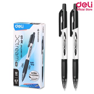 Deli Q11 Ballpoint Pen ปากกาลูกลื่นแบบกด (หมึกดำ) ขนาดเส้น 0.7mm แพ็คกล่อง 12แท่ง ปากกา ปากกาลูกลื่น เครื่องเขียน school