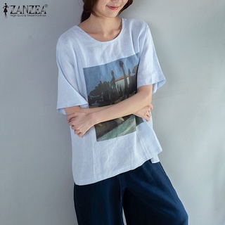 Zanzea เสื้อเบลาส์ลําลอง คอกลม แขนสั้น พิมพ์ลาย สไตล์วินเทจ เรโทร สําหรับผู้หญิง