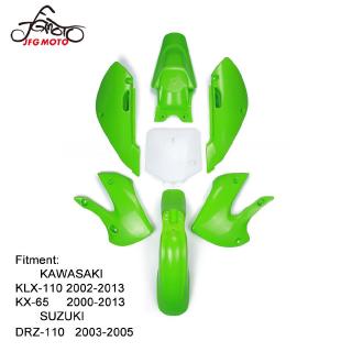 JFG MOTO  Green Plastics Fenders Faring Kit Fairing For Kawasaki KLX110 02-13 KX65 00-13 DRZ-110 2003 2004 2005