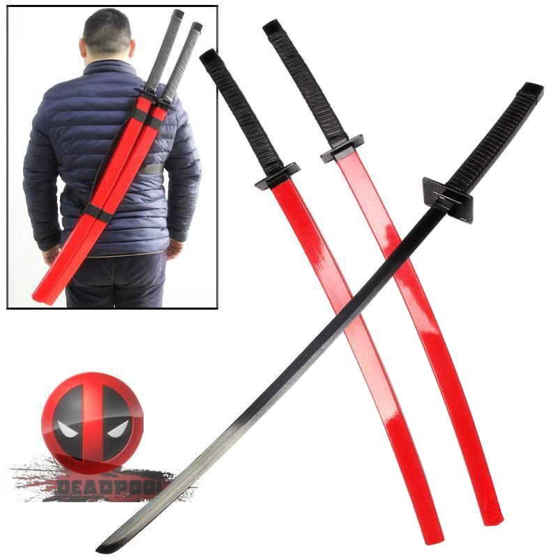 Deadpool เดดพูล ดาบคู่ มี 2 ดาบ ใบดาบสีดำ Katana Samurai Sword ดาบนินจา Ninja + สายสะพายดาบคู่ รุ่น 