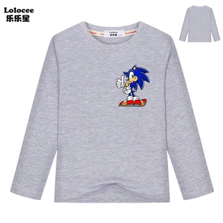 เสื้อยืดลําลองแฟชั่นสําหรับเด็กผู้ชายผู้หญิงผ้าฝ้ายแขนยาวลาย Sonic The Hedgehog