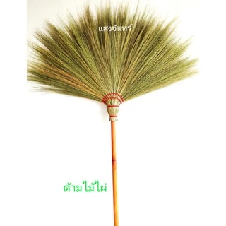 แสงจันทร์ (ของแท้)ไม้กวาดดอกหญ้า รุ่นหางปลา ด้ามไม้ไผ่ 1 ด้าม มัดแน่น ใช้ทน ใช้ได้นาน ไม่ค่อยมีดอกร่วง
