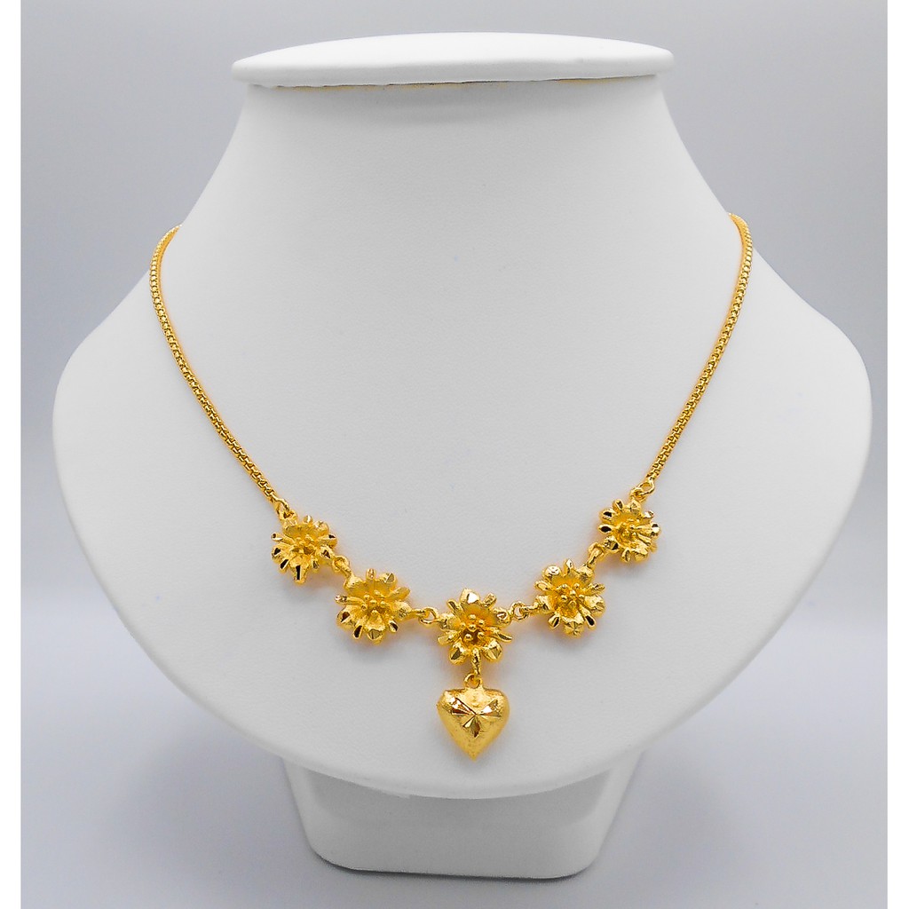 สร้อยคอ สังวาลย์ ผู้หญิง ดอกไม้ หัวใจ งานทองชุบไมครอน ชุบด้วยเศษทองคำแท้ 96.5 % หนัก 1 บาท ยาว 19 นิ้ว ทองชุบ ทองหุ้ม