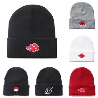 หมวกคอสเพลย์หมวกบีนนี่ถักปักลายอะนิเมะนารูโตะ Akatsuki Sharingan Eye Beanies