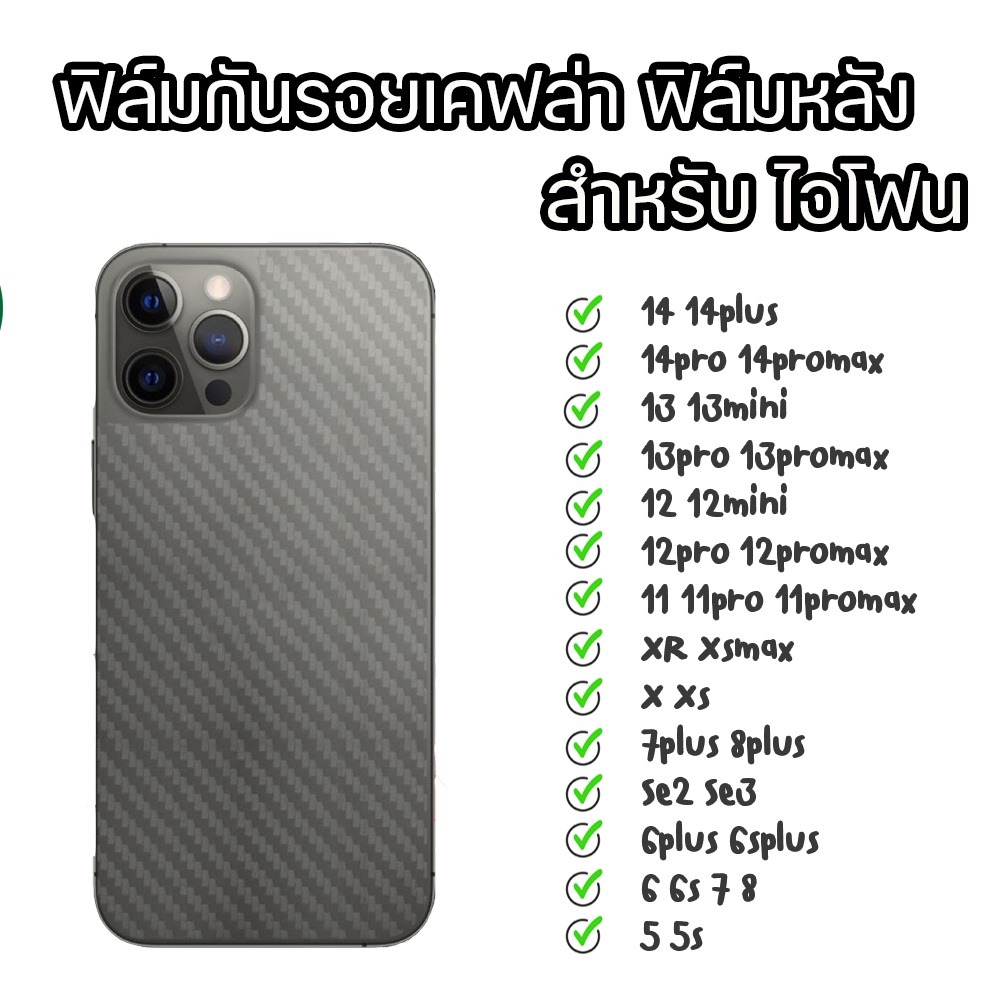 ฟิล์มกันรอยเคฟล่า รอบตัวเครื่อง สำหรับไอโฟน 5 5s 6 6S 6p 7 8 7p XR 11 12PRO 13promax 14 14plus 14PROMAX 15PROMAX 16PROMA