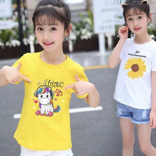 Babykidsเสื้อผ้าเด็กผู้หญิงคอกลมแขนสั้นผ้านุ่มใส่สบายคอตตอน100%