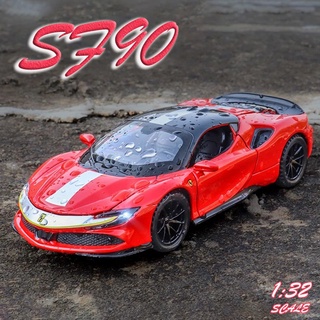 ♞۞❡【RUM】1:32 Scale Ferrari SF90 Alloy Car Model Die Cast Car Model Light &amp; Sound effect Toys for Boys Toys for Kids Gift