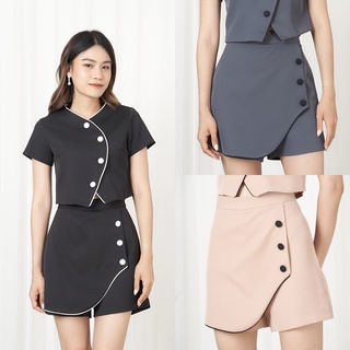 Miss Office กางเกงขาสั้น ทบป้าย แต่งกระดุม 3เม็ด ใส่เล่นสงกรานต์ได้สบาย DP-024