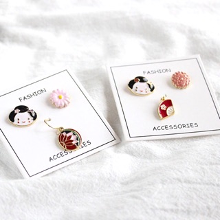 earring ต่างหูน่ารัก ต่างหู set 3 ชิ้น ลายญี่ปุ่น