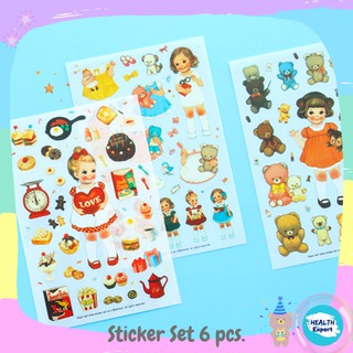 สติ๊กเกอร์ไดคัท PVC ลายการ์ตูน "Doll Girl  ตุ๊กตาน่ารัก :Set 6แผ่น " Sticker Cartoon DIY  ตกแต่งไดอารี่