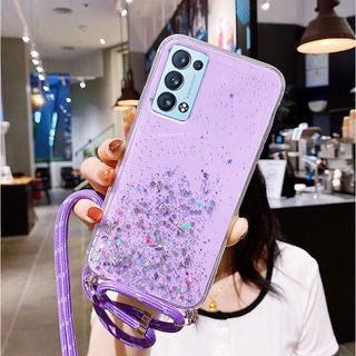 เคสโทรศัพท์ รีโน่ OPPO Reno6 pro 5G สายสะพายหลัง การออกแบบเลื่อมดาวแวววาว ซิลิโคนนิ่มกันกระแทก เคส ออปโป้ OPPO Reno 6 pro 5G Case