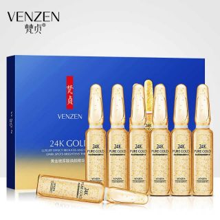 เซรั่มทองคำเข้มข้น (1กล่อง 7 ชิ้น)  VENZEN 24k gold Anti Aging with Hyaluronic acid  24K ของแท้