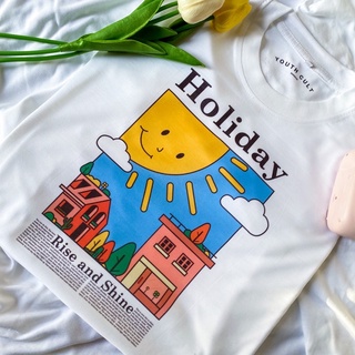 พร้อมส่ง Holiday ถูกและดี❗️ เสื้อยืด เสื้อสีขาว เสื้อยืดโอเวอร์ไซส์ เสื้อสไลต์เกาหลี