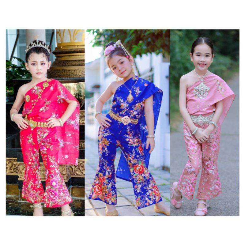 ชุดไทย ชุดไทยเด็กผู้หญิง เสื้อผ้าเด็กผู้หญิง เสื้อผ้าเด็ก ชุดไทยประยุกต์​ ชุดไทยประยุกต์​สไบ-กางเกง