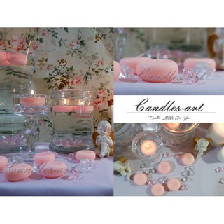 candles art เทียนลอยน้ำ  สีโอรส พาสเทล สูง 2.5 cm กว้าง 4.5 cm