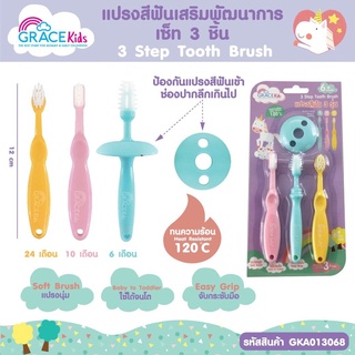 Gracekids แปรงสีฟันเสริมพัฒนาการเซ็ท 3 ชิ้น แปรงสีฟันทารก แปรงฟันมีที่กั้นเข้าคอ แปรงสีฟันนุ่ม  แปรงซิลิโคน